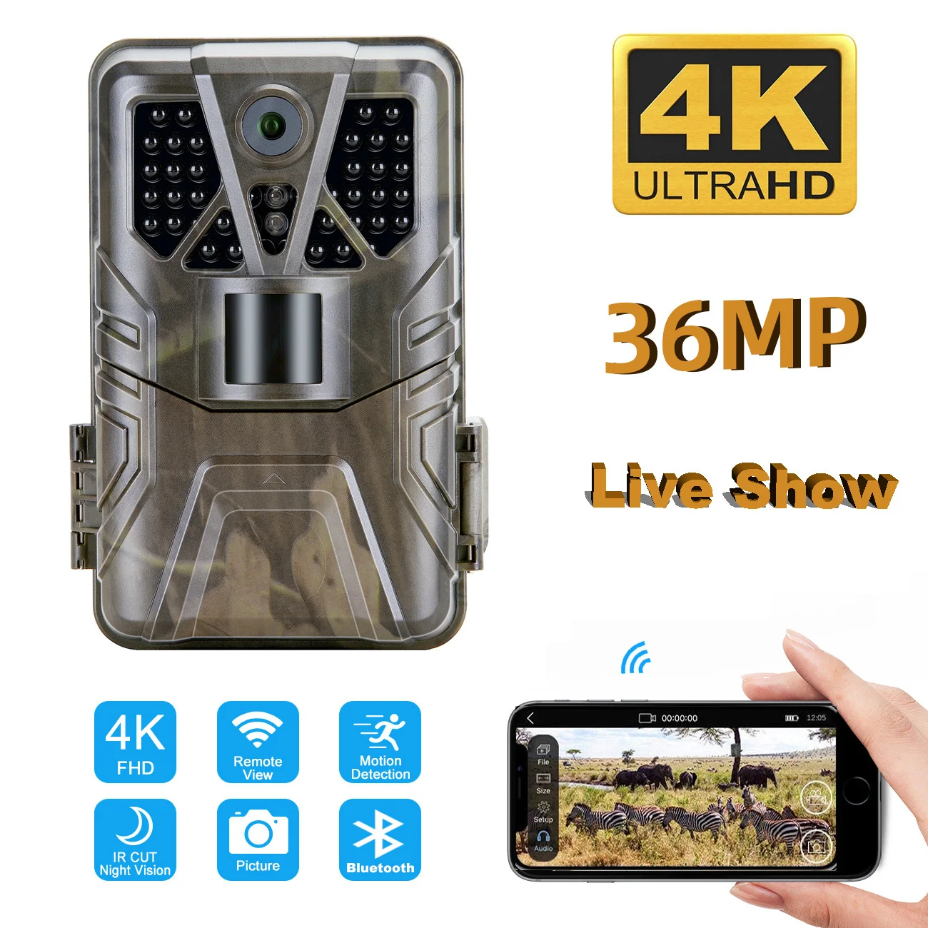 

Suntekcam 4K Video Live Show WIFI910PRO Trail Camera 30MP WIFI APP Bluetooth Control Night Vision Outdoor Wildlife Photo Traps