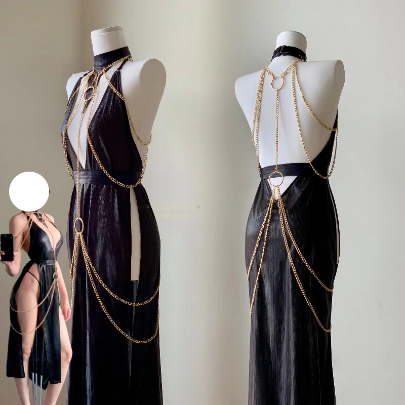 Egyptian Queen Sexy Cosplay Costume Metal Body Chain Gown slim-fit Dress Pharaoh Nile Style Suit Women Halloween Party Outfits