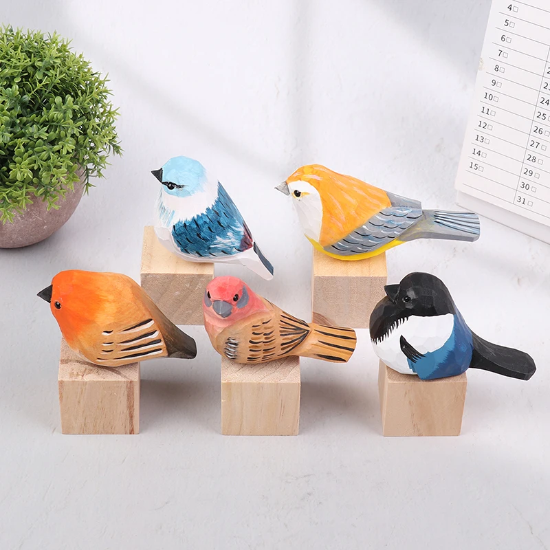 Wooden Bird Figurine Ornaments Handmade Carving Animals Miniature Art Decoration Children Gifts Home Garden Crafts