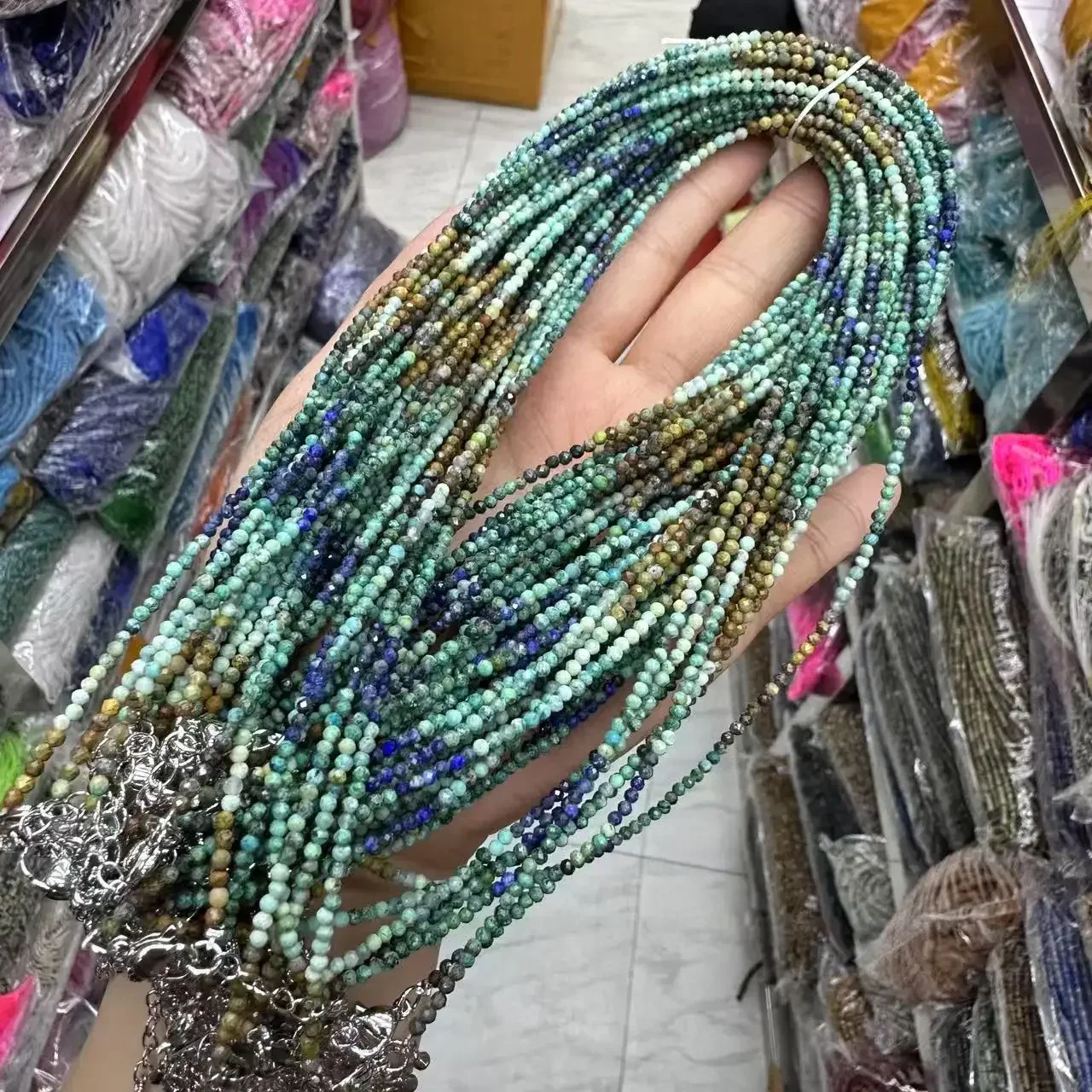 الجملة الكريزوكولا الطبيعية الأوجه جولة فضفاض الخرز - 38cm للنساء سوار ذاتي الصنع وقلادة مجوهرات اكسسوارات