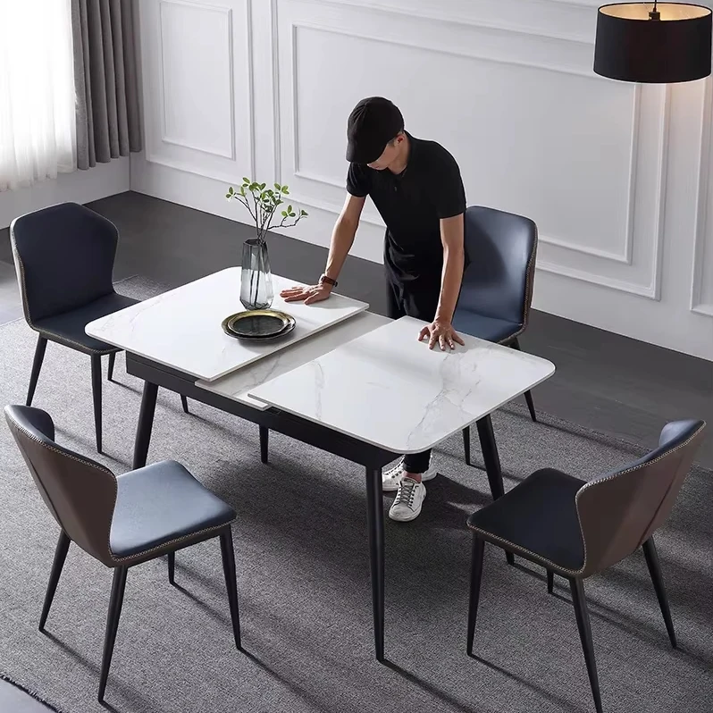 

Modern Extendable Dining Table with Carbon Steel Base Sintered Stone Top for Home Restaurant Hotel Use Multi-Seat Configuration