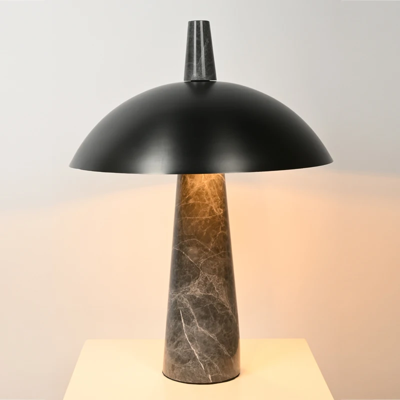 Natural Style Indoor Decorative Black Arc Metal Steel Lampshade Marble Table Lamp