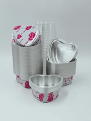 20pcs Heart-Shaped Aluminum Foil Cake Cups with Lids,Heat Resistant Baking Cups, Pudding Cupcake Cup,Perfect for Valentine's Day