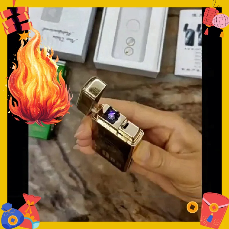 

New Triple Flame Electric Pulse Plasma Dual Arc USB Lighter Metal Gas and Electric Lighter LED Screen Display Lighter Men's Gift
