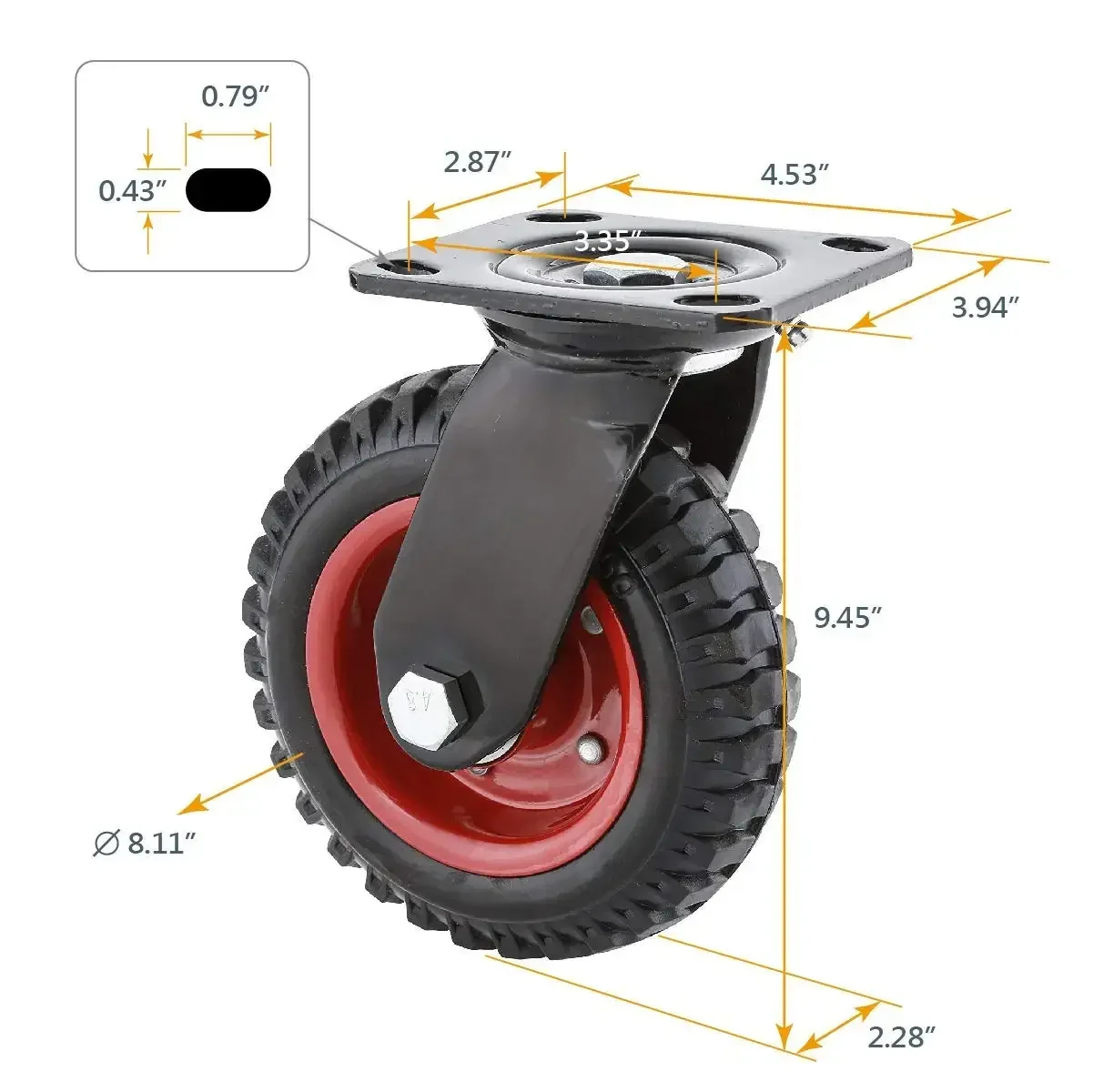 8 Inch Caster Wheels Set of 4 (2 Swivel & 2 Fixed), Heavy Duty Casters w/Rubber Knobby Tread for Workbench, Dolly, Cart, Trolley