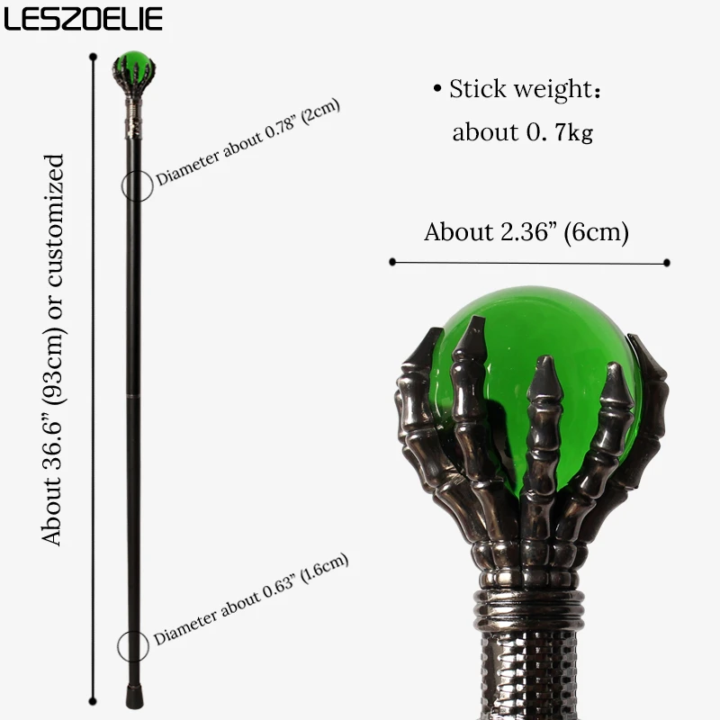 93 سنتيمتر مخالب التنين الفضي عصا للمشي الزمرد الأخضر كريستال الكرة هالوين حفلة ديكور قصب المألوف الرجال النساء #3