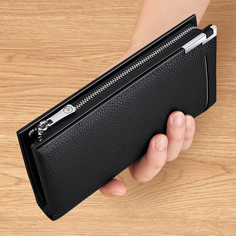 Men's leather wallet, long fashionable card holder, high-end large capacity handbag, personalized coin pocket, card bag