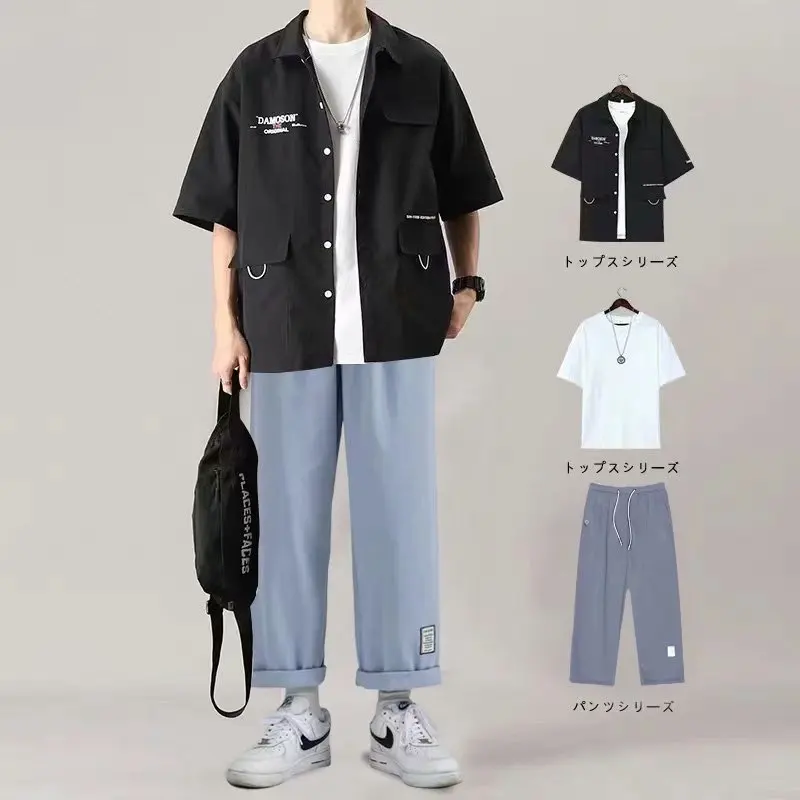 

Hong Kong Sle Casual ort Sve Loose Fit Men's irt Jaet Oversized Seven Sve Summer Trendy Polyester Fiber 00%