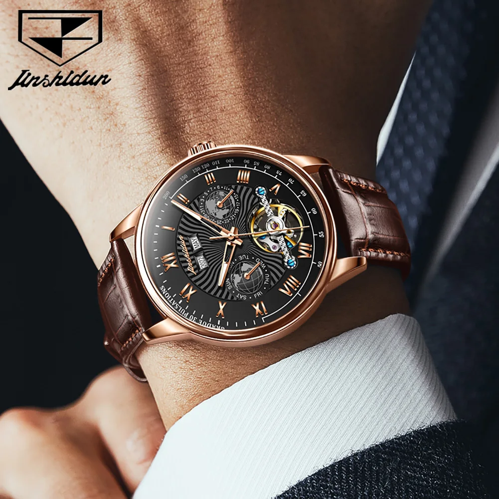 JSDUN orologio moda in pelle per uomo orologio da polso impermeabile di alta qualità da uomo orologio meccanico automatico da uomo classico più