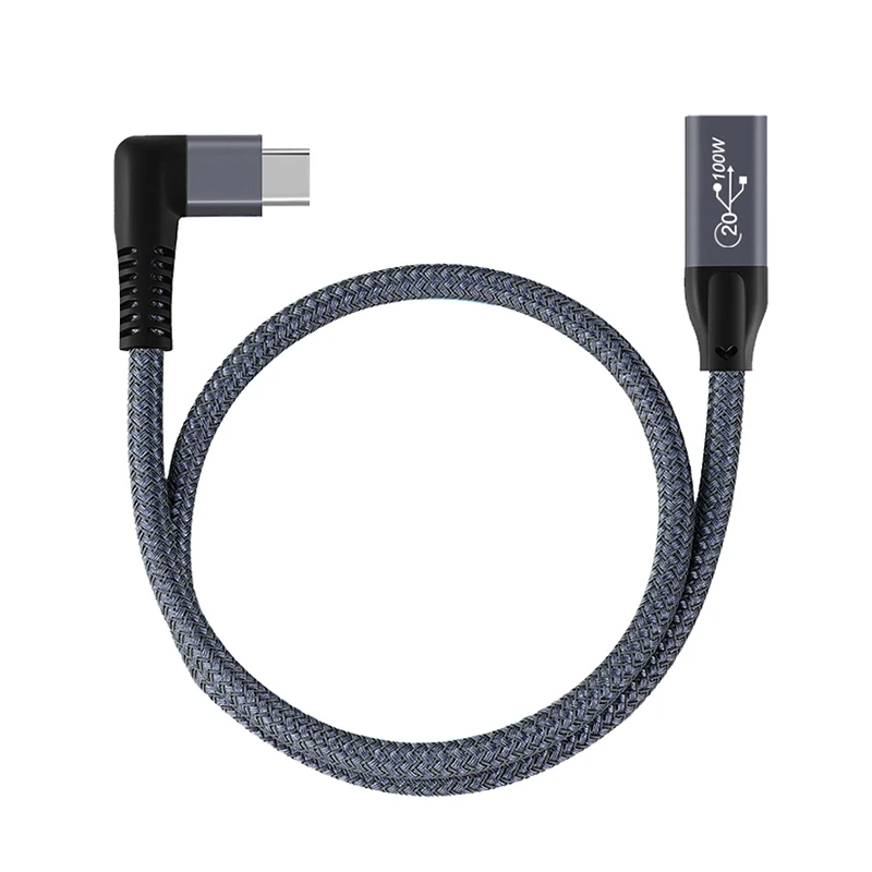 90 Degree Right Angle USB C Male to Female Extender Type-C 20Gbps Data Cable 4K@60Hz Display PD100W Braid Cord for Laptop Phone