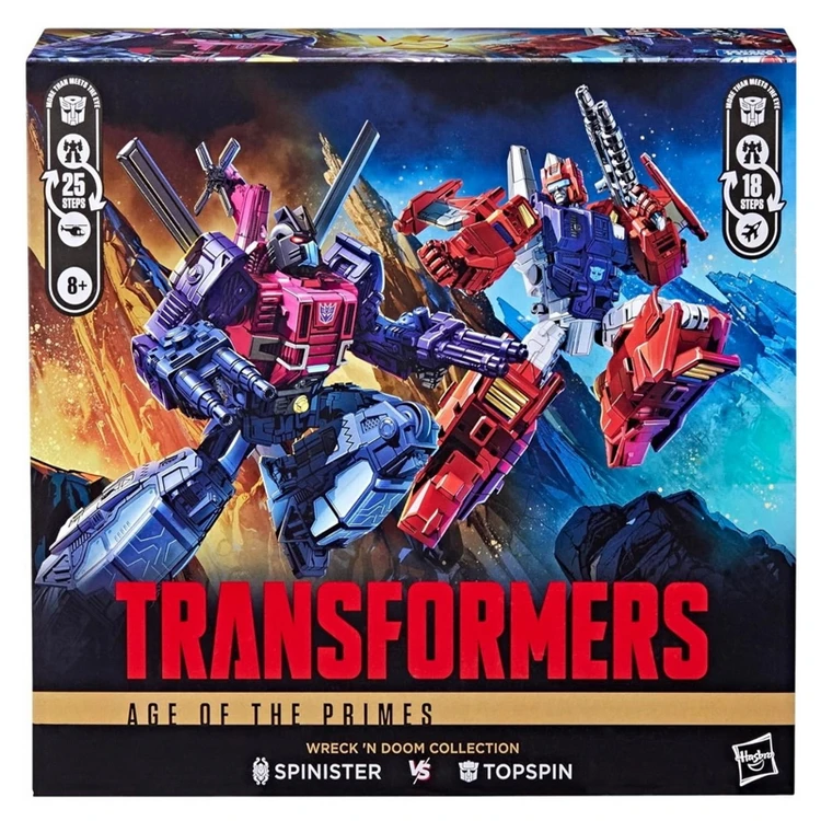 Transformers Age of the Primes Wreck n Doom Collection Topspin VS Spinister 5.5-inch Converting Action Figure 2-Pack Robot Toys