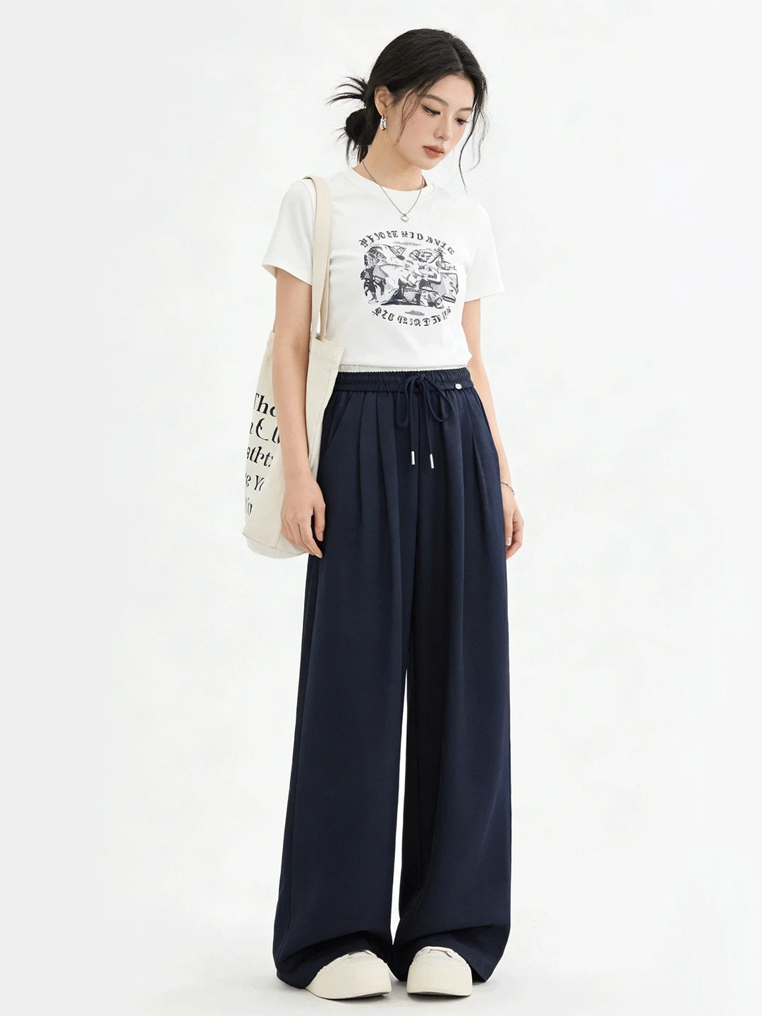 

Simple High Waist Draped Loose Color Blo Casual Pants for Women Spring 2026 Comfortable Breathable Wide Leg Trousers