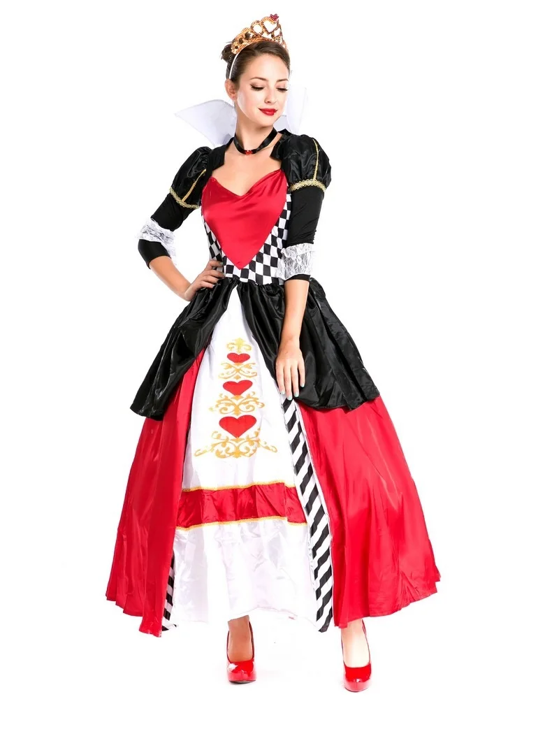 Halloween Queen of Hearts Costume Alice in Wonderland Dress Women Adult Sexy Poker Queen Cosplay Halloween Fancy Dress Plus Size