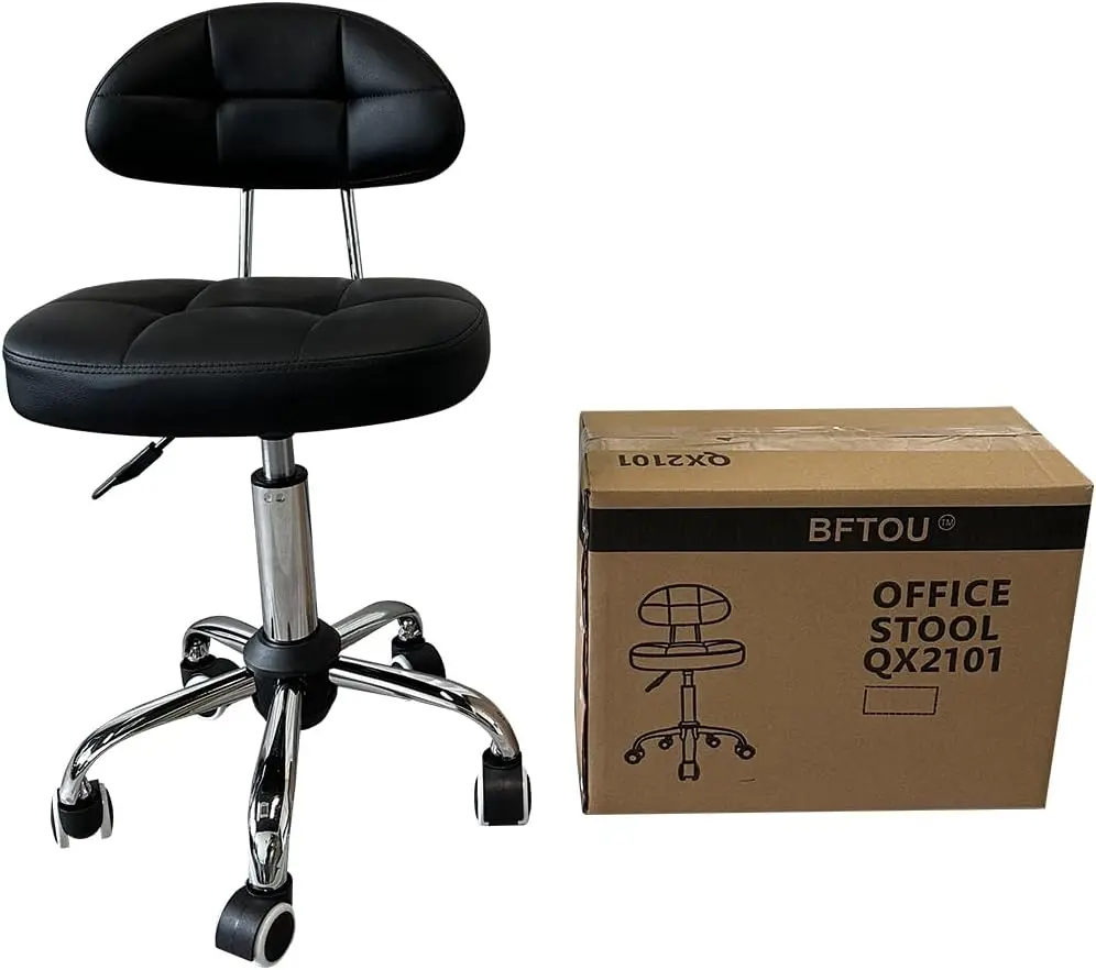 Minimalist Swivel Stool with Backrest, Adjustable Height and Wheels for Work, Salon, or Home Use