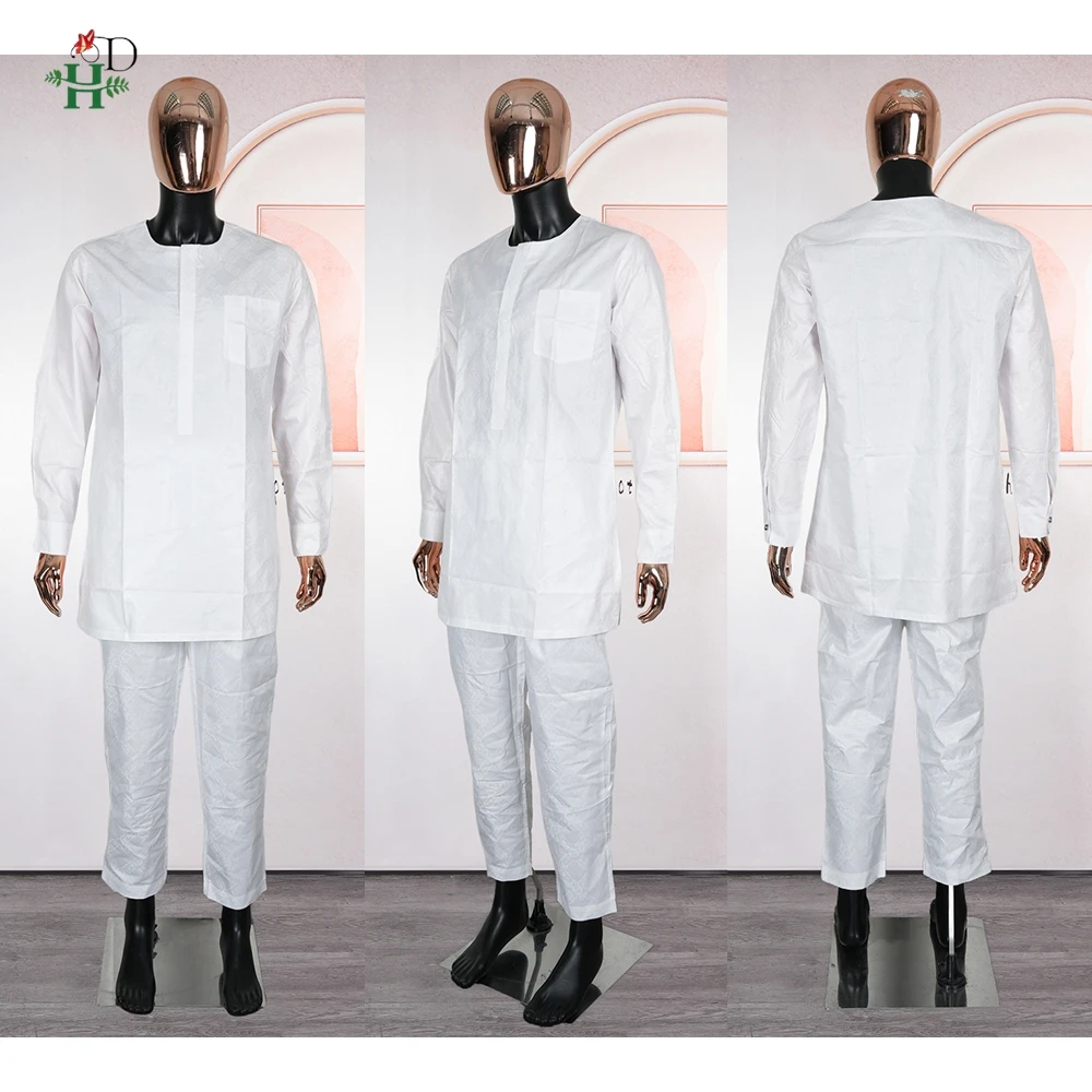 Ropa africana bordada Bazin Riche Bubu vestido para hombres fiesta de iglesia boda Thobe 3 piezas Top y pantalones traje blanco conjunto uso diario