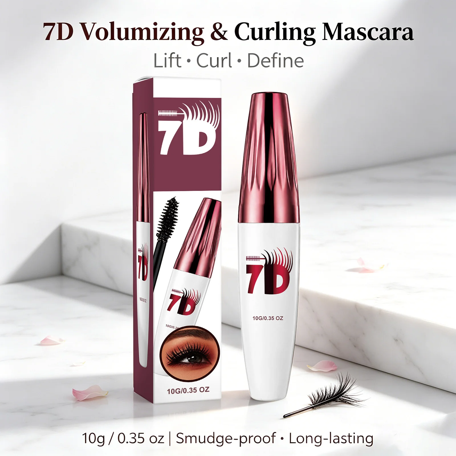7D Volumen- und Wimpernkräusel-Mascara in Schwarz – wischfest, natürlicher Wimpernlift und -kräuselung, fusselfrei, nicht zusammenklebend, wasserfestes Augen-Make-up