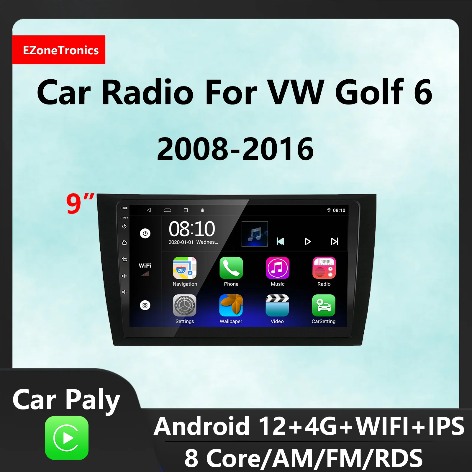 EzoneTronics Android 12 CarPlay Android Auto CarRadio for VW Golf 6 2008-2016 360°Camera Multimedia Stereo DVD Player Navigation