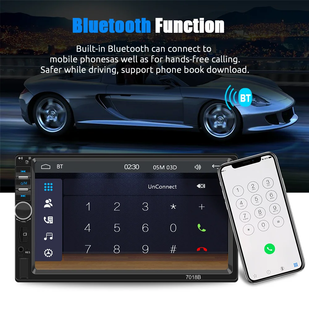 ESSGOO 7 Zoll 1 DIN Universelles Autoradio Stereo Kabelgebundenes Carplay Android Auto Bluetooth TF USB AUX HD Touchscreen Haupteinheit – Detail 6