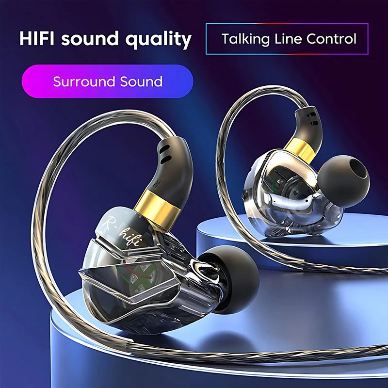 HIFI Wired Earphones 3.5MM AUX/Type C Jack 9D Surround With Mic In-Ear Transparent Music Headsets For Samsung Android For iPhone