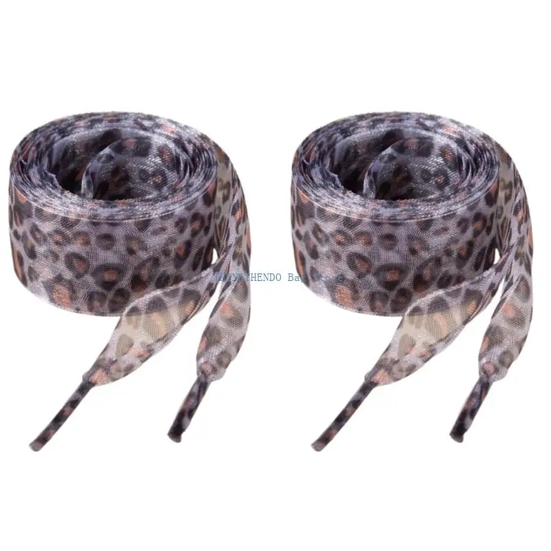 340D Leopards Prints Shoe Laces 140cm Long Flat Shoe Laces Organza Shoelaces for Adult Teen Sneakers Trainers Sport Shoe