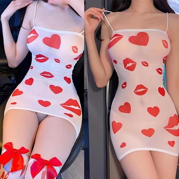 Image Dress Esports style jumpsuit with buttocks skirt, printed butterfly stockings with kiss marks Woman clothing Women party dress