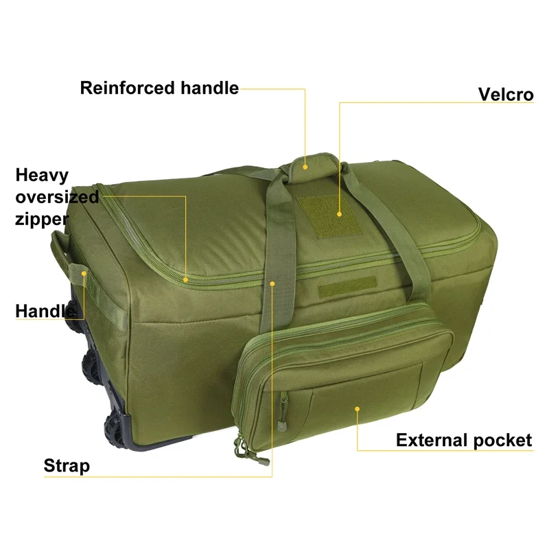 Tactical Travelling green travel bag Wheeled tactical outdoor Duffel Bag polyester luggage sets