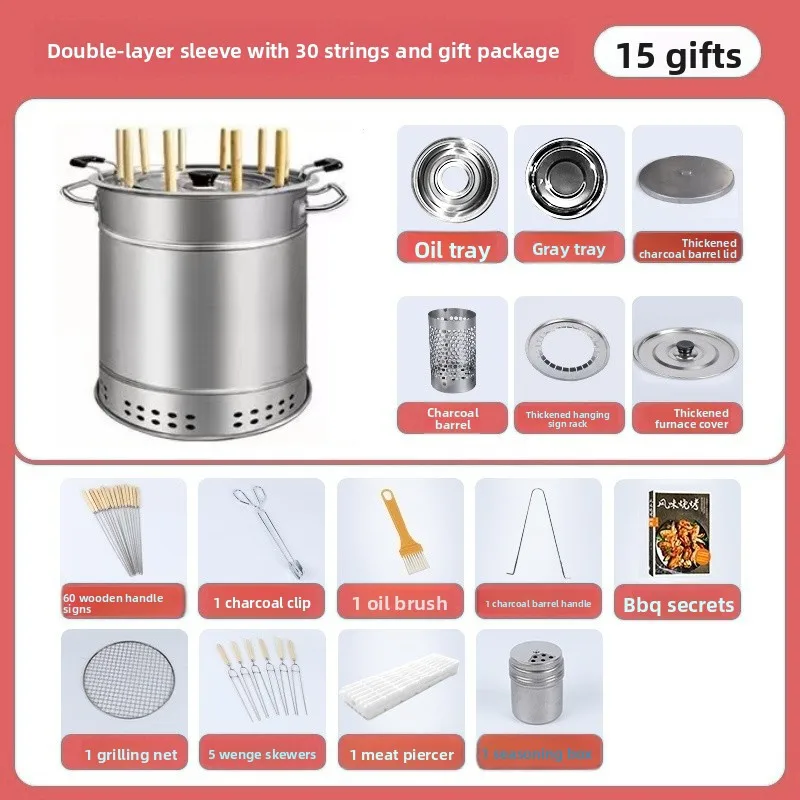 

Семейный угольный новый барбекю, цилиндрический гриль для барбекю, бочкообразный гриль, шампуры на гриле сладкого картофеля, подвесной домашний гриль