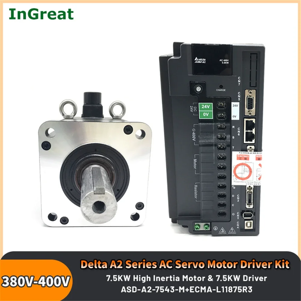 

7.5KW 400V Delta A2 AC Servo Motor Driver Kit ASD-A2-7543-M+ECMA-L11875R3 High Inertia 47.74Nm CANopen RS485 100% Authentic