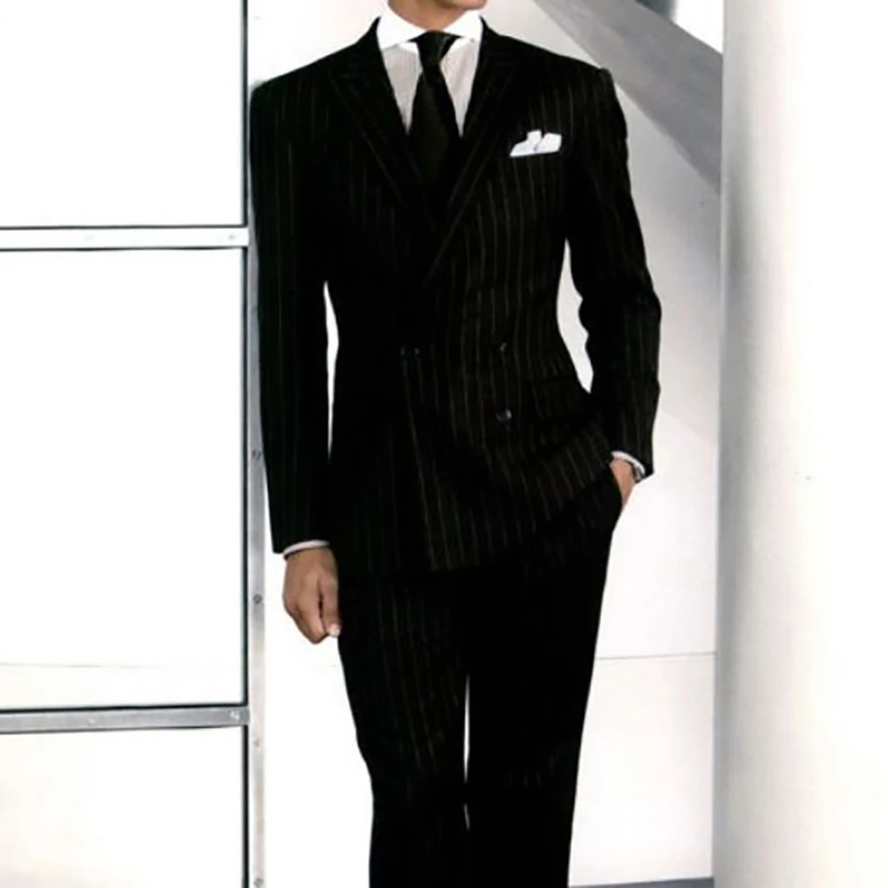 

Элегантный мужской костюм, роскошный полосатый костюм из 2 предметов (куртка + брюки), двубортный комплект, деловой костюм для банкета, вечера, джентльмена