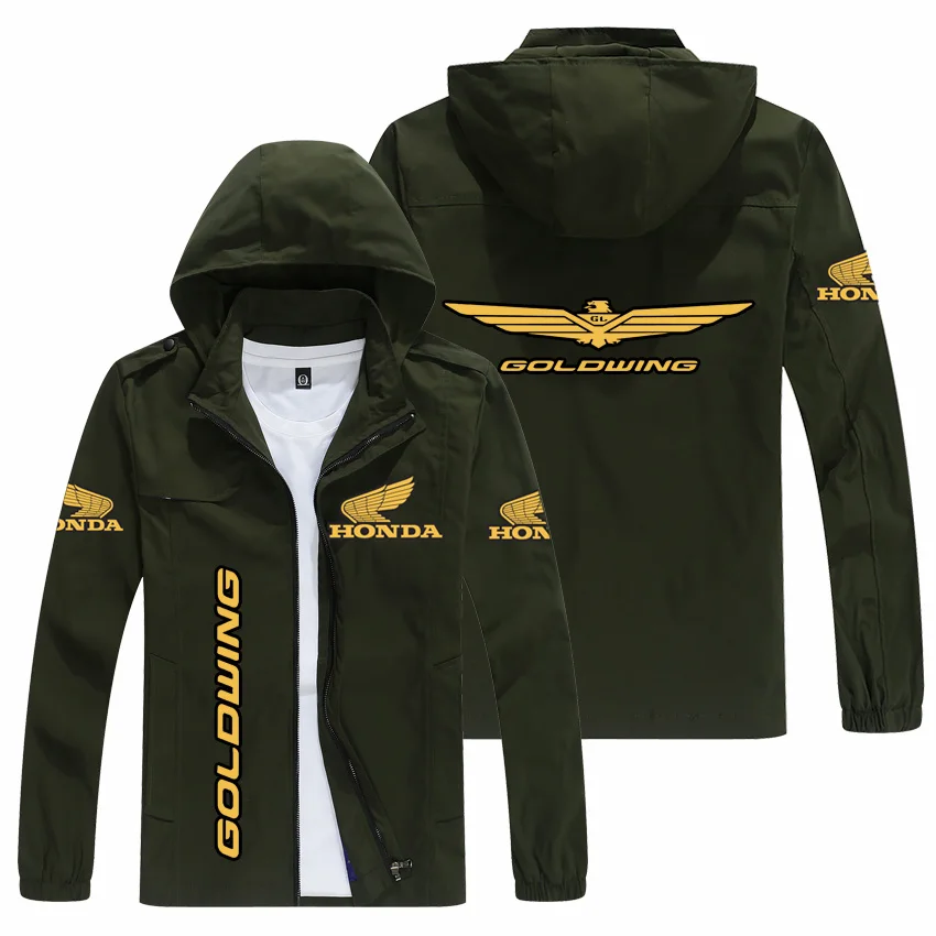 

New Men's Fashionable Honda Gold Wing Logo Printed Fashionable Men's Hooded Jacket Detachable Full Zipper Coat