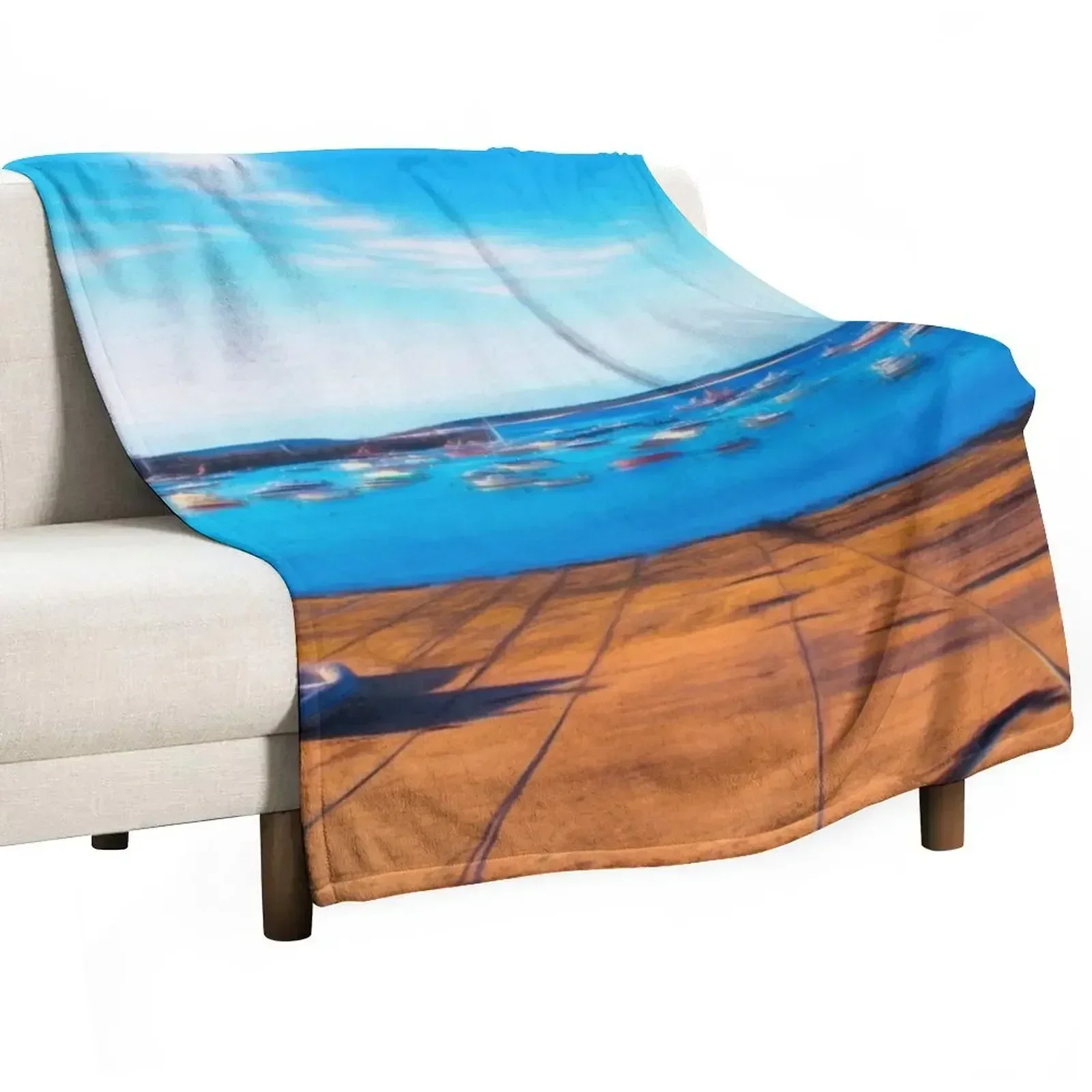 

Town Beach water colour Throw Blanket Summer Beddings Hairy Luxury Thicken Blankets