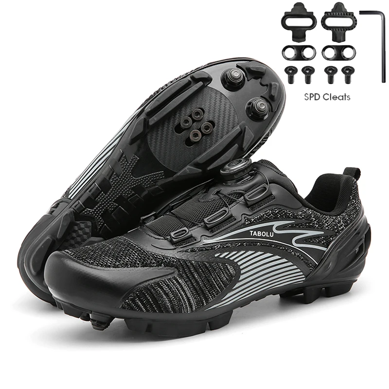 

Men Cycling Sneakers Self-locking Footwear Nylon Off-road Cycling Shoes Women Mountain Bicycle Shoes Knit Lace-up Racing Shoes