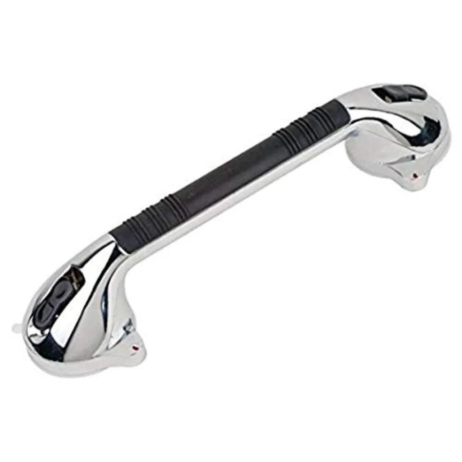 

12 Chrome Suction Cup Grab Bars for Bathroom Safety Durable Stainless Steel with Non-Slip Grip Perfect for Wet Surfaces Silver