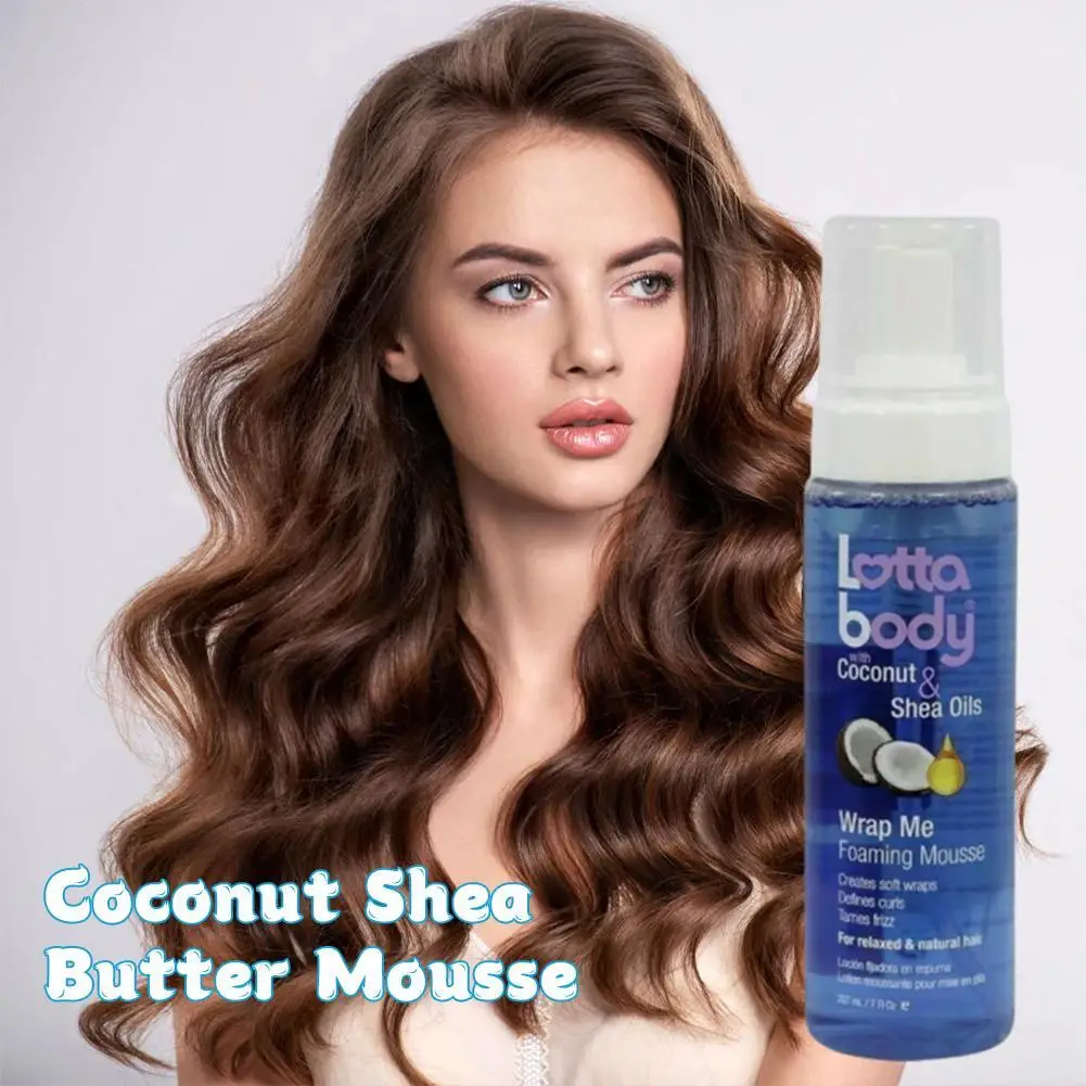 Mousse de mantequilla de karité y coco de 207ml, Mousse para el cabello con mantequilla de karité y coco para rizos de espuma, crea envolturas suaves, Mousse para rizos, definir rizos