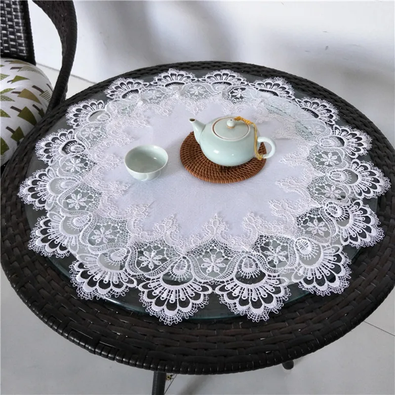 Modern Damask Fabric Embroidered Border Round Tablecloth Tea Wine Set Mat Air Conditioner Oven Furniture Cover Cloth Decoration