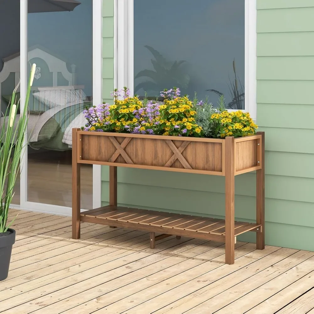 

HIPS Raised Garden Bed, Elevated Planter Box W/Legs, Storage Shelf, Drainage Holes, Weather-Proof Standing Raised Beds F
