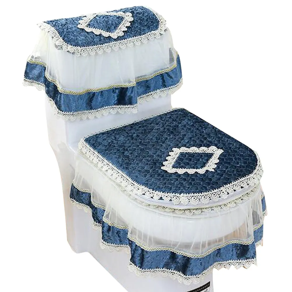 

Набор для туалета синего цвета, практичный, всесезонный, пылезащитный, с теплой подкладкой, чехол для сиденья унитаза, принадлежности для ванной комнаты