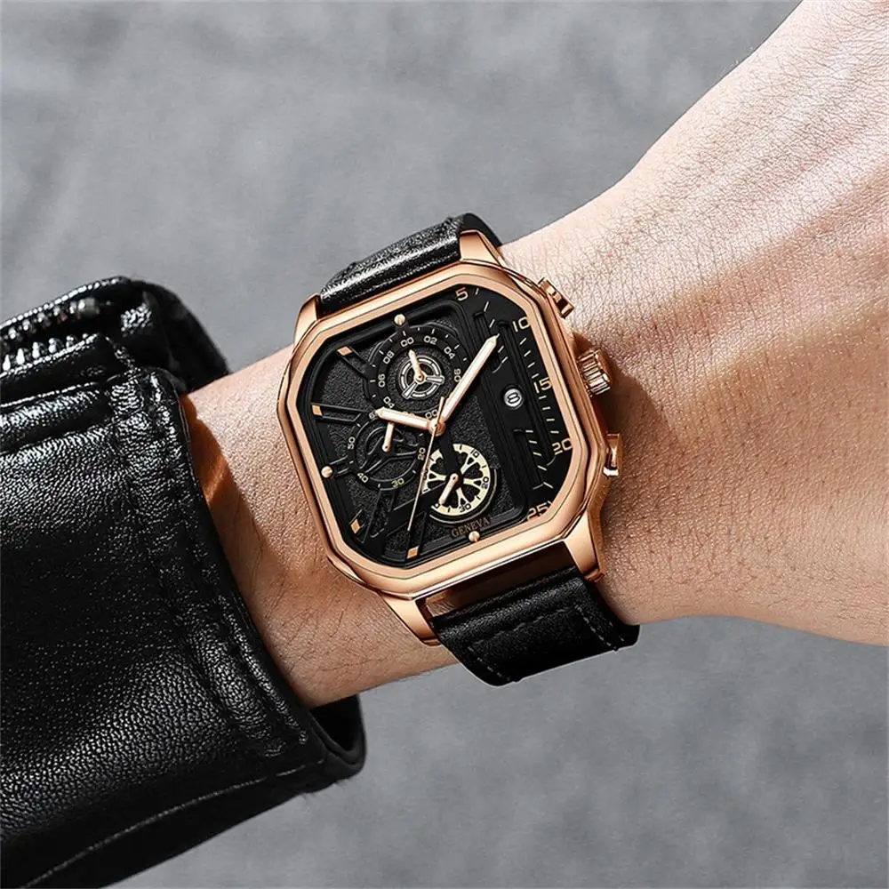 Men\'s Unique Square Dial Watches Man Unusual Novelty Luxury Sport Calendar Quartz Watch For Men WristWatch Clock Montre Homme