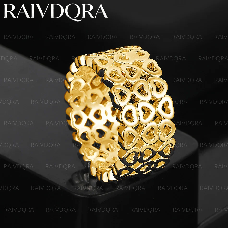 18K Gold Plated Size 8 Heart Combination Ring For Women Grace Jewelry Trend Fashionable Birthday Party Gifts