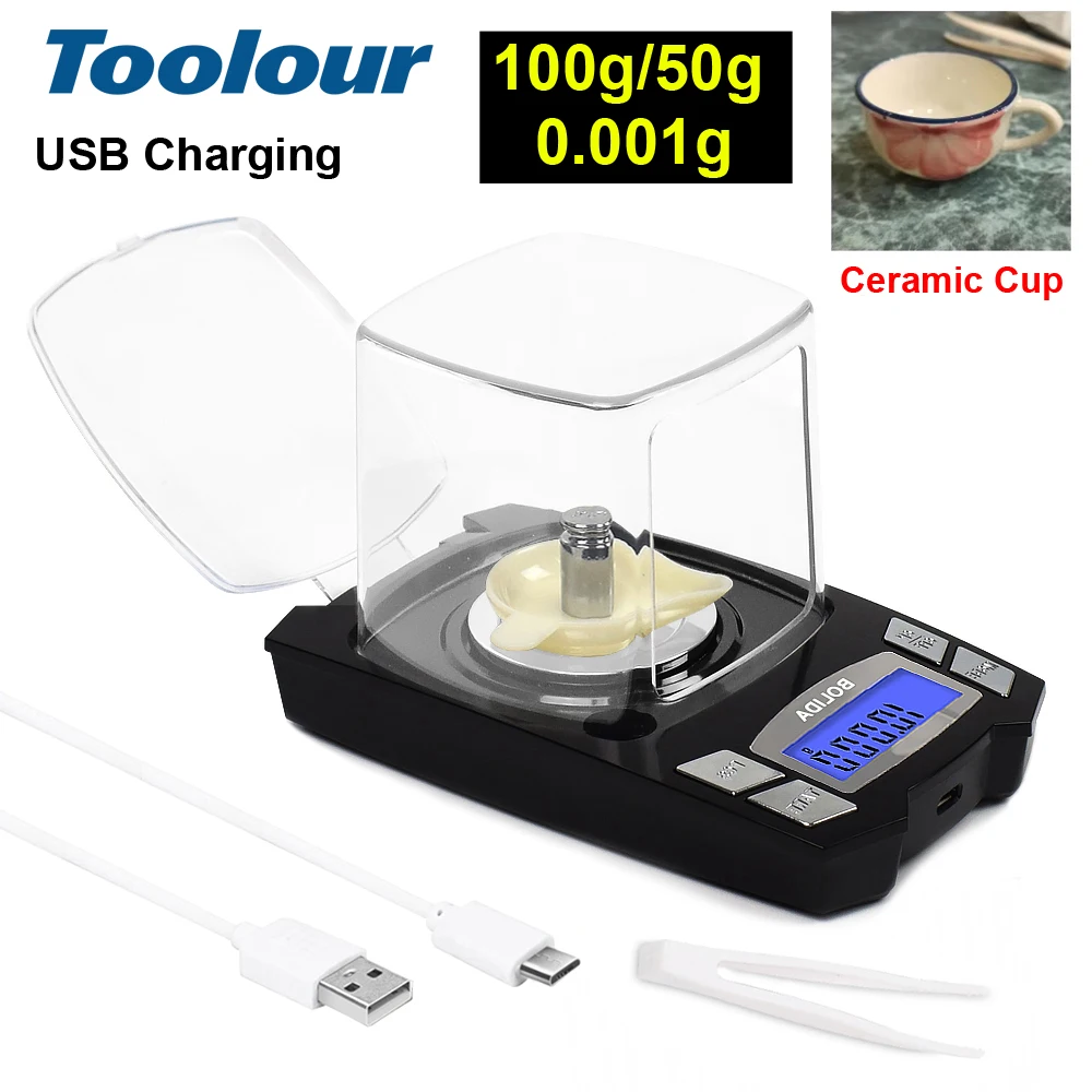 Balança Digital de Bolso Toolour com Carregamento USB, Precisão de 0,001g, Balança para Joias, Balança de Cozinha para Alimentos, Pó, Joias