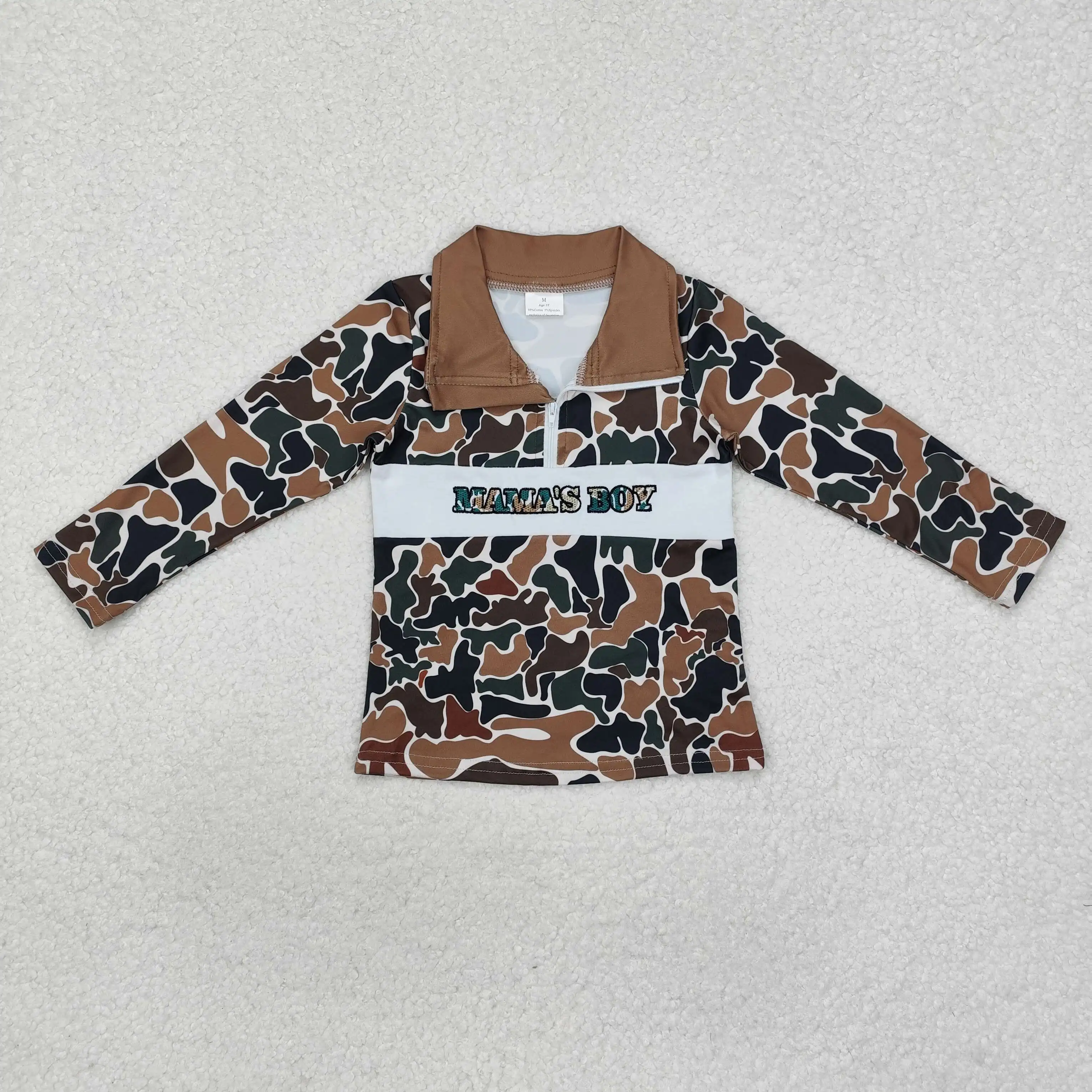 

New rts Infant Boys Tops Wholesale Boutique Embroidered Mama’s Boys Camo Long Sleeve Shirts