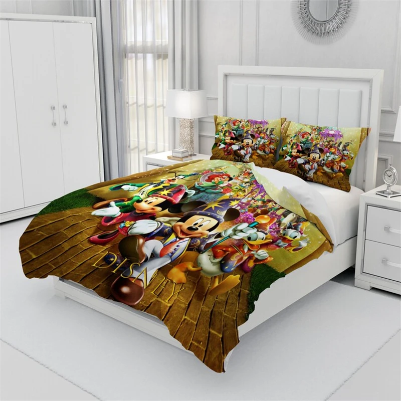 Conjunto de cama de três peças, capa de edredão Mickey, fronha, cama de microfibra, multi-size, decoração do quarto, 2pcs, 3pcs