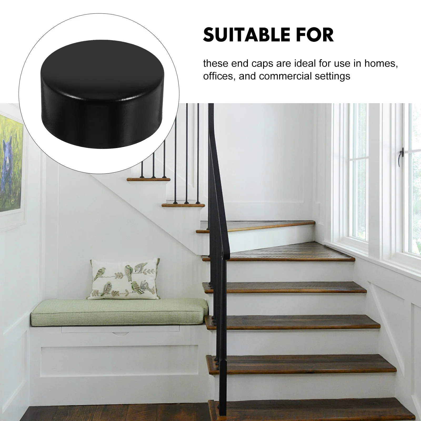 2 ชิ้น Handrail End Caps Bannister End Caps บันได Handrail End ครอบคลุมปลายท่อปลั๊กหมวก Handrail End Protector สําหรับในร่มบันได