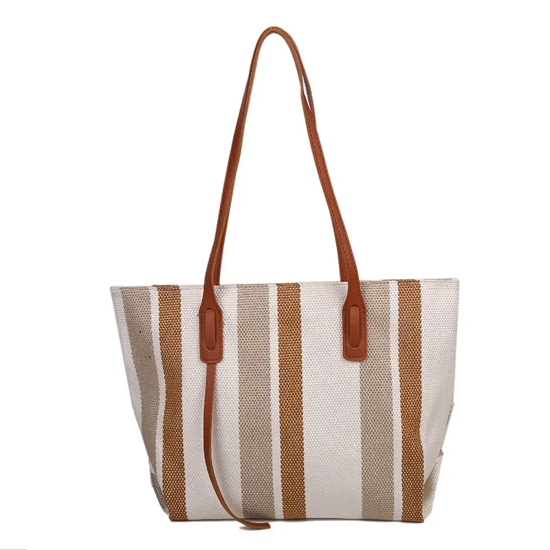 Female Shoulder Bags Large Capacity Cloth Handbag Tote Ladies Simple Canvas Stripes Women Fashion Bag New Adjustable