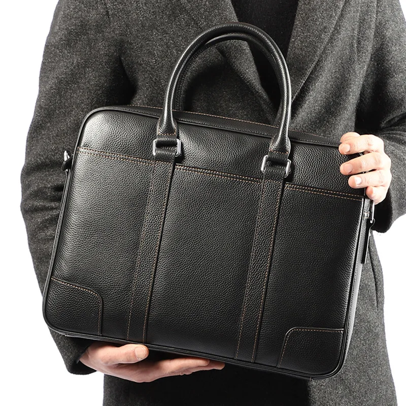 Famous Brand Man Briefcase Genuine Leather Men Bag Fashion Male Shoulder Laptop Bag Handbag Business Cow Leather Men's Briefcase