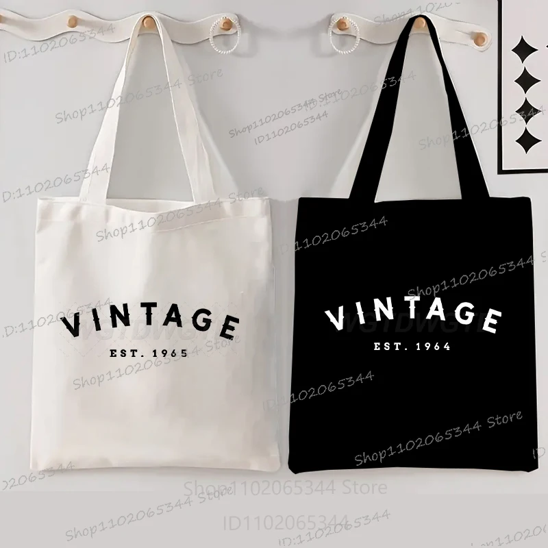 

Fashion Vintage Est 1960 To 1969 Print Women Canvas Shopping Bag Men Casual Birthdy Year 1965 Pattern Harajuku Canvas Handbag