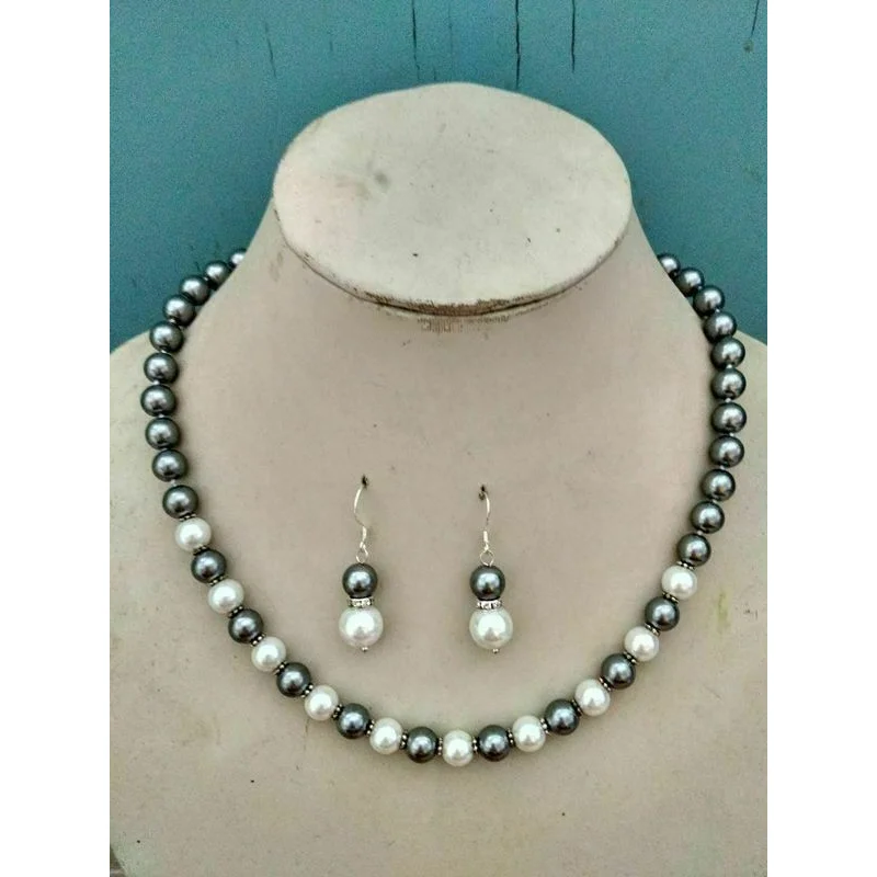 

Long 16" 18" 20" 22" 8mm Gray/white South Sea Shell Pearl Nelace Earring Set