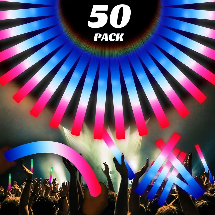 

3 Colors Foam Glow Sticks Red White Blue, Patriotic Events Parades, Party Decorations, Light up Glow in Dark Bulk Supplies For P