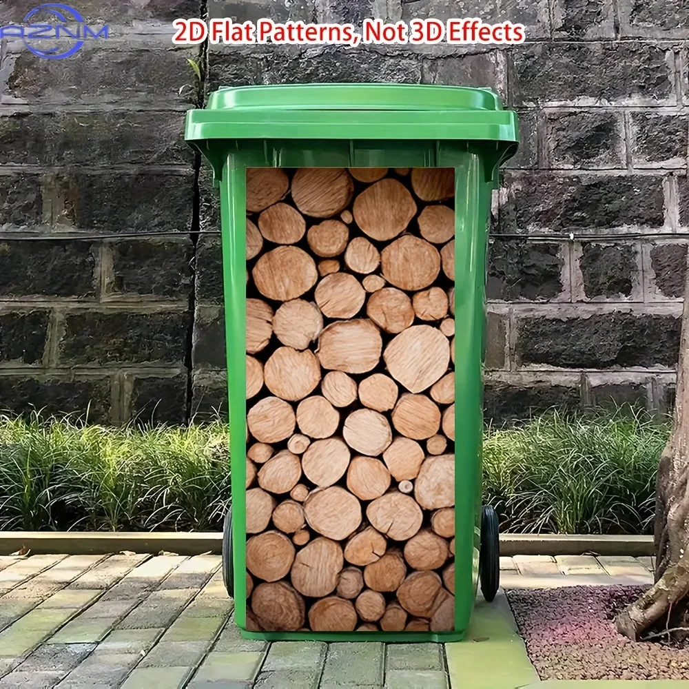 1pc of 2D Flat Wooden Log Print Stickers for Dustbins - Self-Adhesive Decorations for Trash Cans, Suitable for Gardens, Homes,