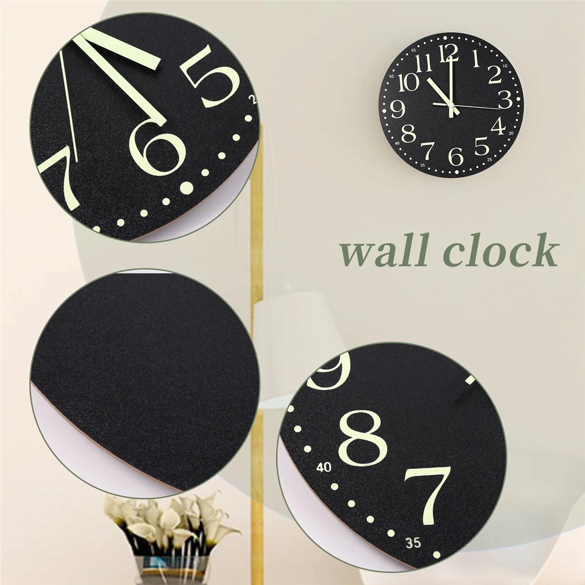 Reloj de pared luminoso, reloj con pilas silencioso sin tictac de 12 pulgadas, decoración de reloj de pared iluminado para dormitorio